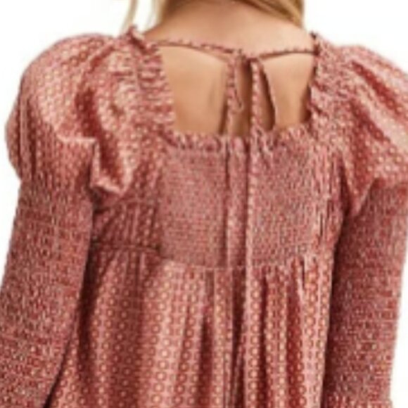Free People Babydoll Mini Dress XS | Puff Sleeve Peasant Print - Picture 5 of 8